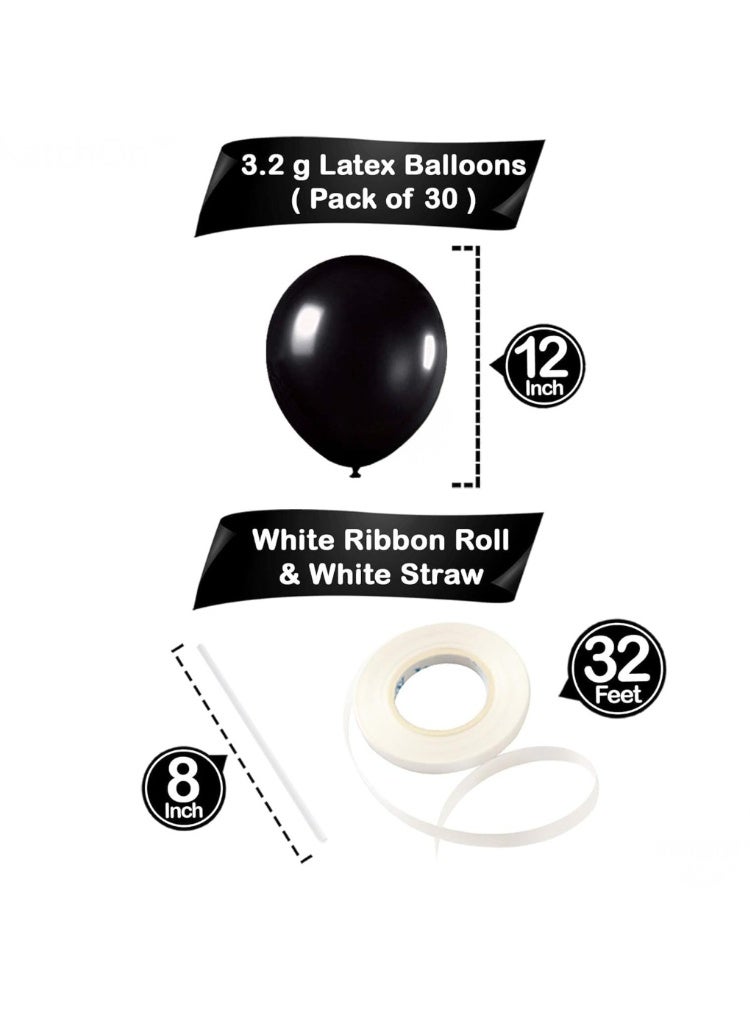 Black Latex Balloons Kit for Birthday Party - Pack of 30, 12 Inch | Black Metallic Balloons for Graduation Party Decorations | Shiny Black Balloons for Wedding Decorations, Bridal and Baby Shower - Image 2