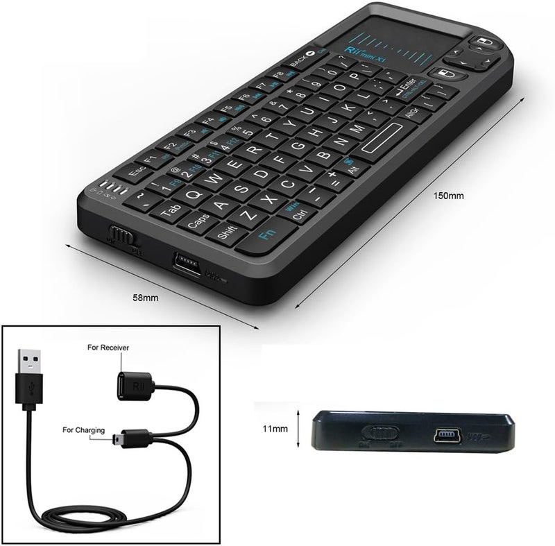 RII 2.4G Mini Wireless Keyboard with Touchpad Mouse,Lightweight Portable Controller with USB Receiver Remote Control for Windows/ Mac/ Android/ PC/Tablets/ TV/Xbox/ PS3. X1-Black . - Image 3