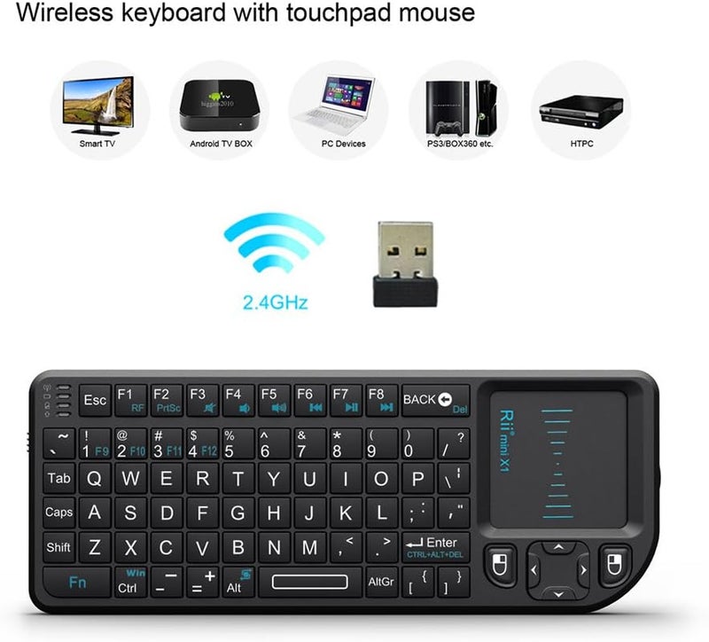 RII 2.4G Mini Wireless Keyboard with Touchpad Mouse,Lightweight Portable Controller with USB Receiver Remote Control for Windows/ Mac/ Android/ PC/Tablets/ TV/Xbox/ PS3. X1-Black . - Image 4
