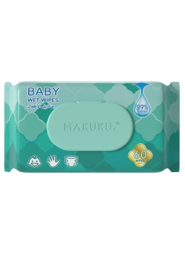 Makuku Baby Water Wipes | Unscented and Hypoallergenic | 60 Wet Wipes - Image 1