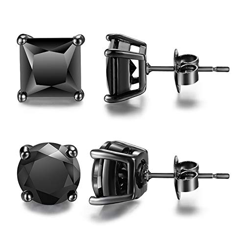 Tarsus Black Cubic Zirconia Earrings Black Stud Earrings for Men Combo 5mm - Image 1