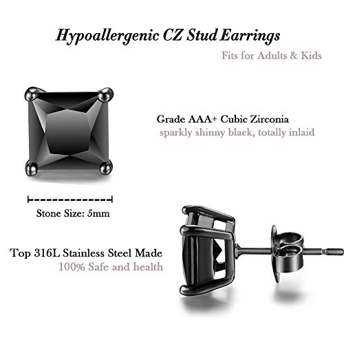 Tarsus Black Cubic Zirconia Earrings Black Stud Earrings for Men Combo 5mm - Image 4