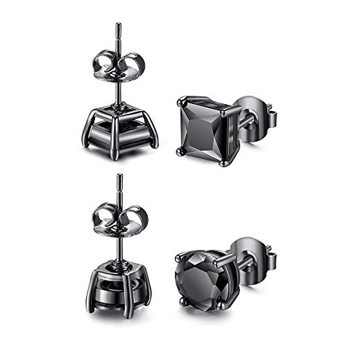 Tarsus Black Cubic Zirconia Earrings Black Stud Earrings for Men Combo 5mm - Image 3