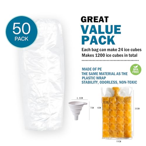NACOLUS Disposable Ice Cube Trays for Freezer Ball Ice Cube Mold Ice Maker Bags with Silicone Funnel BPA-Free 50 PCS - Image 2