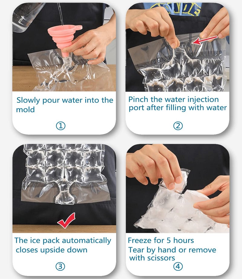 NACOLUS Disposable Ice Cube Trays for Freezer Ball Ice Cube Mold Ice Maker Bags with Silicone Funnel BPA-Free 50 PCS - Image 4