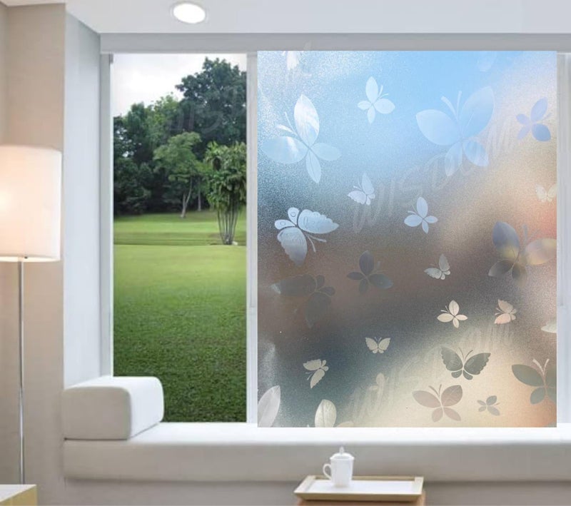 WISDOM Privacy Window Film Frosted Glass Film Glass Film No Glue Anti-UV Window Sticker Non Adhesive for Privacy Office Meeting Room Bathroom Living Room (Butter Fly Frosted, 24 x 96) - Image 5