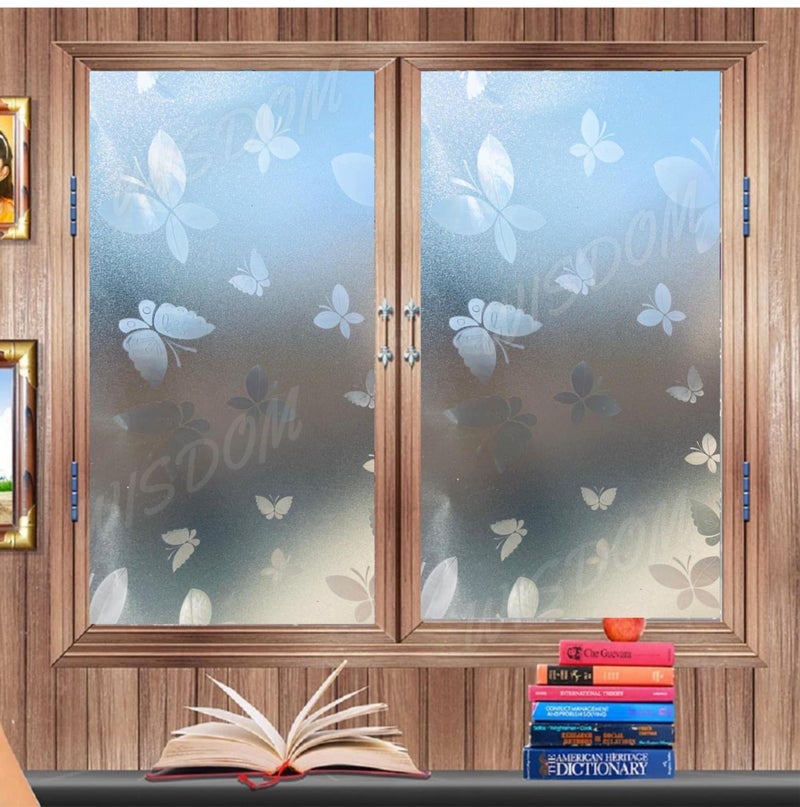 WISDOM Privacy Window Film Frosted Glass Film Glass Film No Glue Anti-UV Window Sticker Non Adhesive for Privacy Office Meeting Room Bathroom Living Room (Butter Fly Frosted, 24 x 96) - Image 3