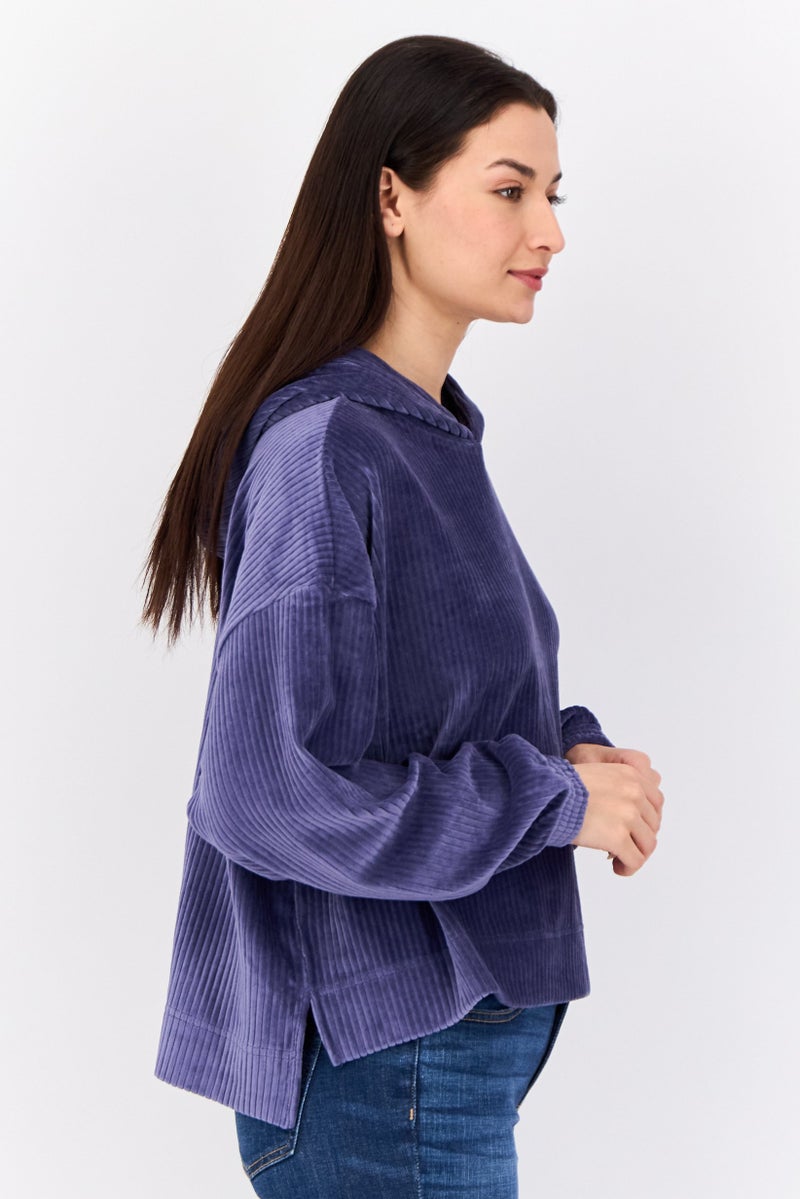 Aerie Women Ribbed Long Sleeve Hoodie, Slate Blue - Image 4