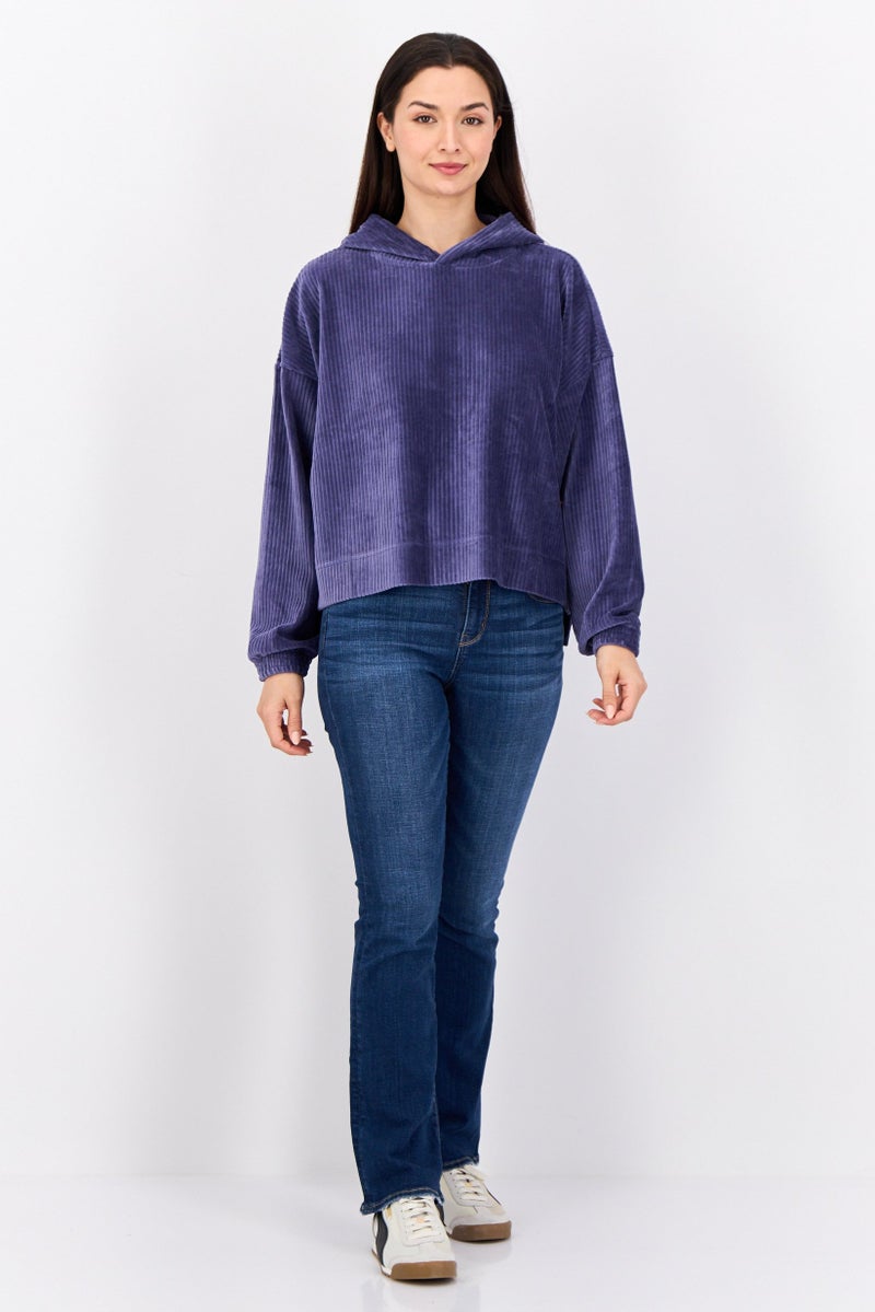 Aerie Women Ribbed Long Sleeve Hoodie, Slate Blue - Image 2