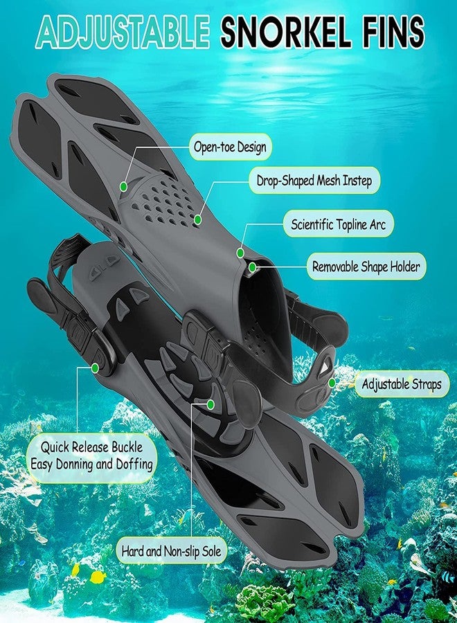 VBM معدات غطس VBM للبالغين، طقم قناع وقناع غطس مع زعانف سباحة وقناع غطس بزاوية رؤية بانورامية 180 درجة، مضاد للضباب والتسرب، للرجال والنساء (أسود) - Image 5