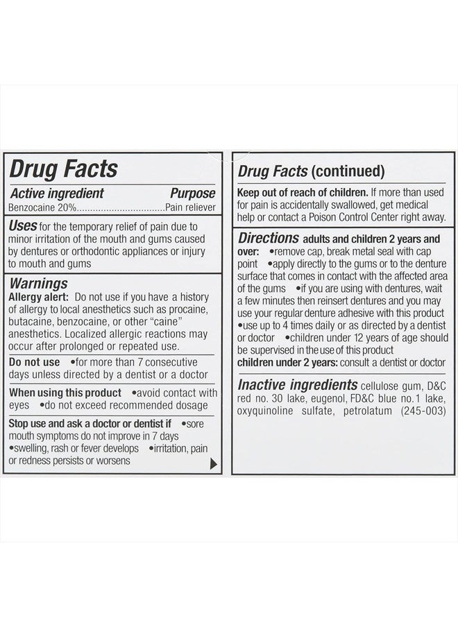 Benzodent - Dental Pain Relieving Cream for Dentures and Braces, 0.25 Ounce Tube - Image 1