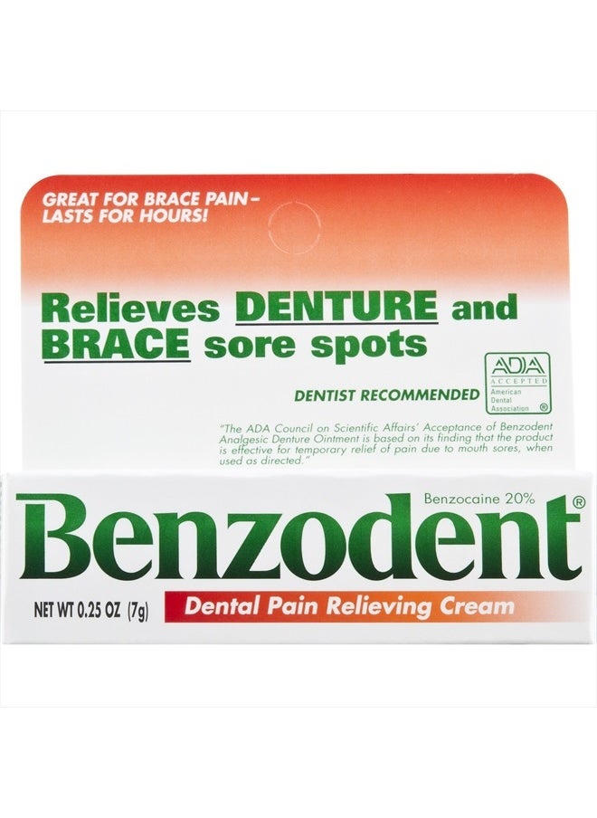 Benzodent - Dental Pain Relieving Cream for Dentures and Braces, 0.25 Ounce Tube - Image 1