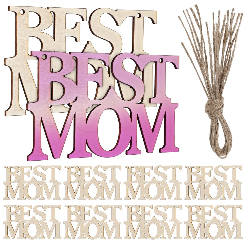 10pcs Wood Mom Signs Mother'S Day Diy Hanging Ornaments Decorative Mom Cutouts Hanging Signs Kids Unfinished Wood Crafts For Mom - Image 1