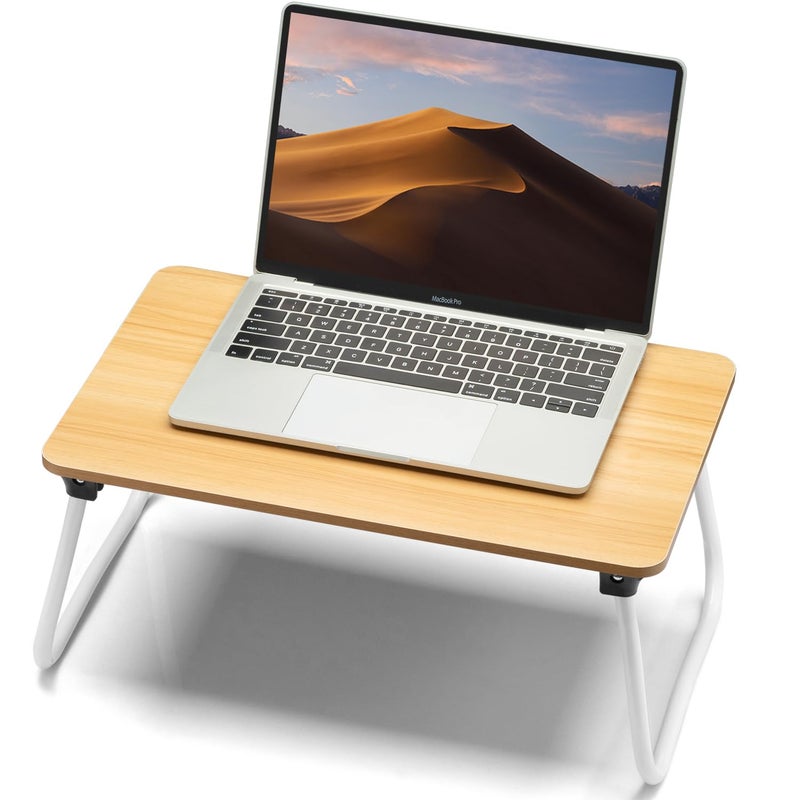 FISYOD Foldable Lap Desk Laptop Bed Desk Portable Bed Table Laptop Stand for Bed Couch Lightweight Mini Oak - Image 2