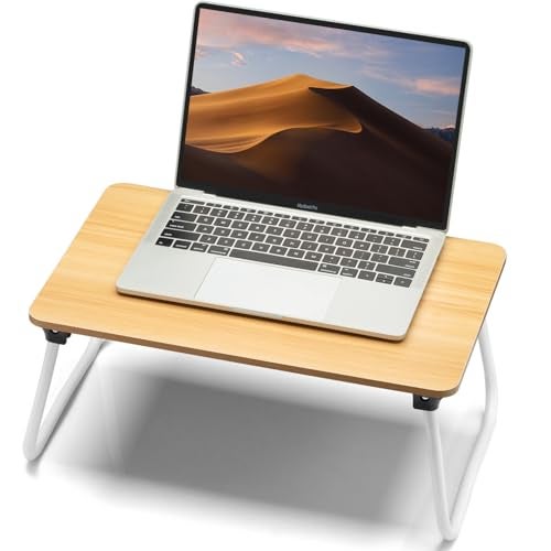 FISYOD Foldable Lap Desk Laptop Bed Desk Portable Bed Table Laptop Stand for Bed Couch Lightweight Mini Oak - Image 1