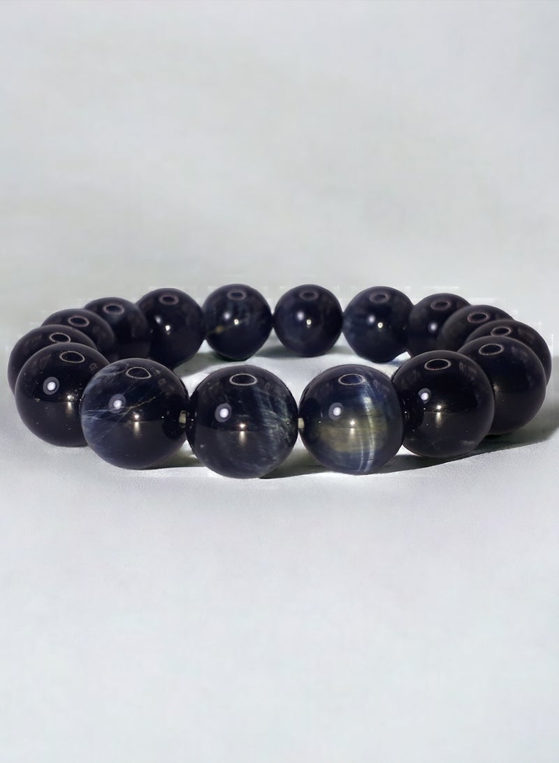 HADIGEMS 12mm Natural Rare Hawk's Eye Gemstone Strech Bracelet - Image 2