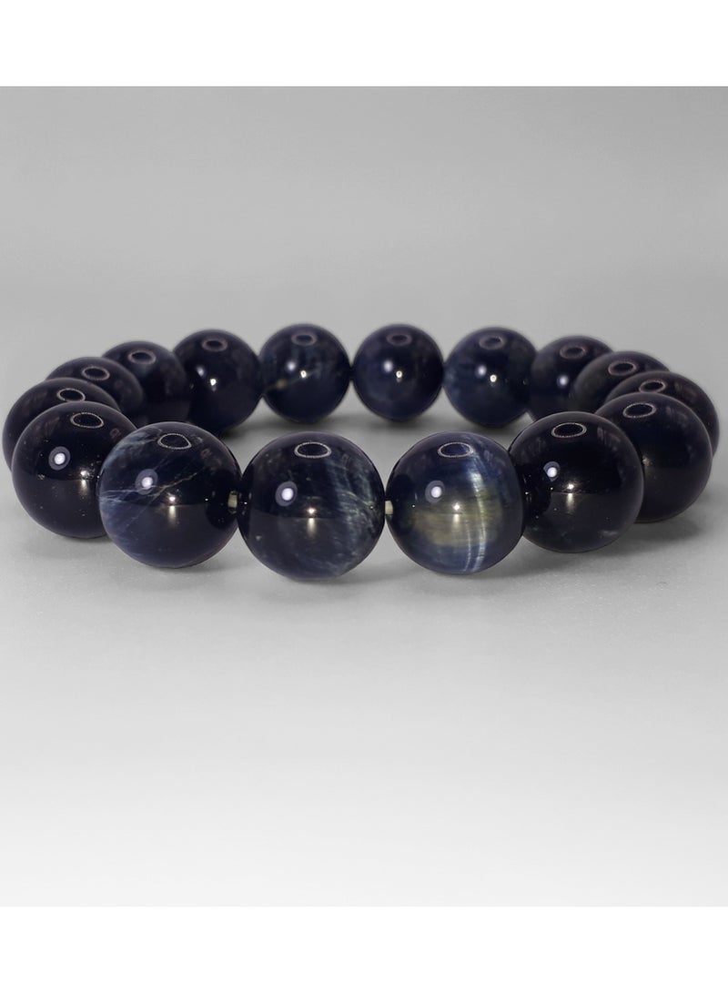 HADIGEMS 12mm Natural Rare Hawk's Eye Gemstone Strech Bracelet - Image 3