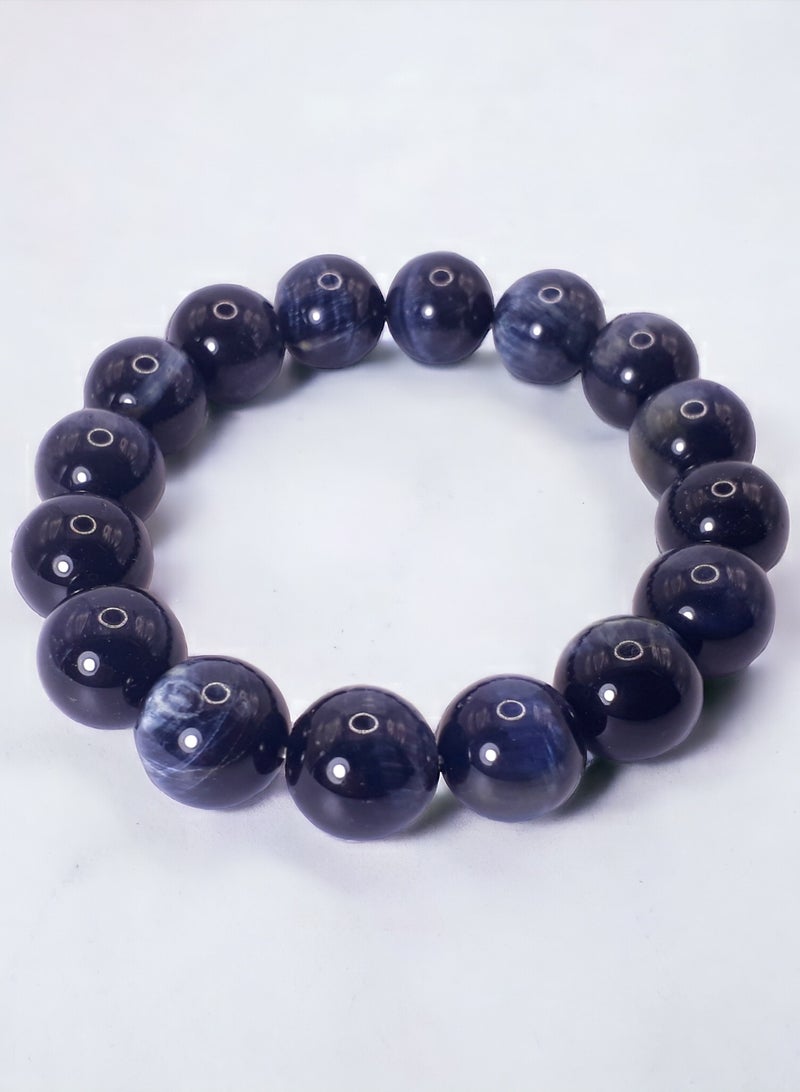 HADIGEMS 12mm Natural Rare Hawk's Eye Gemstone Strech Bracelet - Image 4