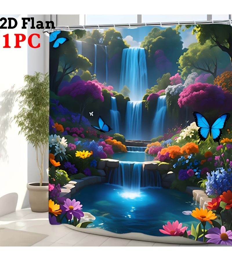 1pc High Quality Opaque Butterfly Floral Shower Curtain Set 59 06 X 70 87 Inch Bathroom Decor Includes Non Slip Rug Toilet Seat Cover Bath Mat And 12 Durable Hooks - Image 3
