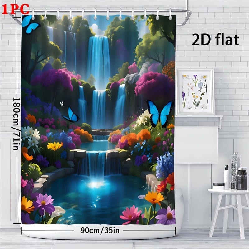 1pc High Quality Opaque Butterfly Floral Shower Curtain Set 59 06 X 70 87 Inch Bathroom Decor Includes Non Slip Rug Toilet Seat Cover Bath Mat And 12 Durable Hooks - Image 5