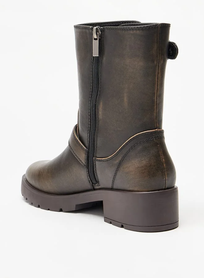 لي كوبر بوت نسائي بكعب عريض وحزام بإبزيم وسحاب