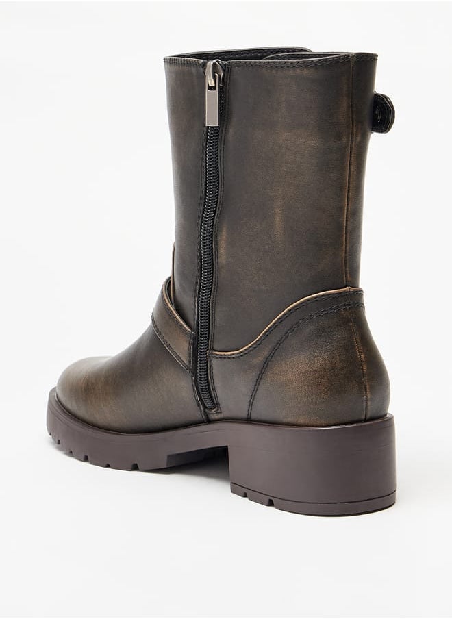 Lee Cooper - Womens Buckled Strap Accent Boots with Zip Closure and Block Heels - Image 1