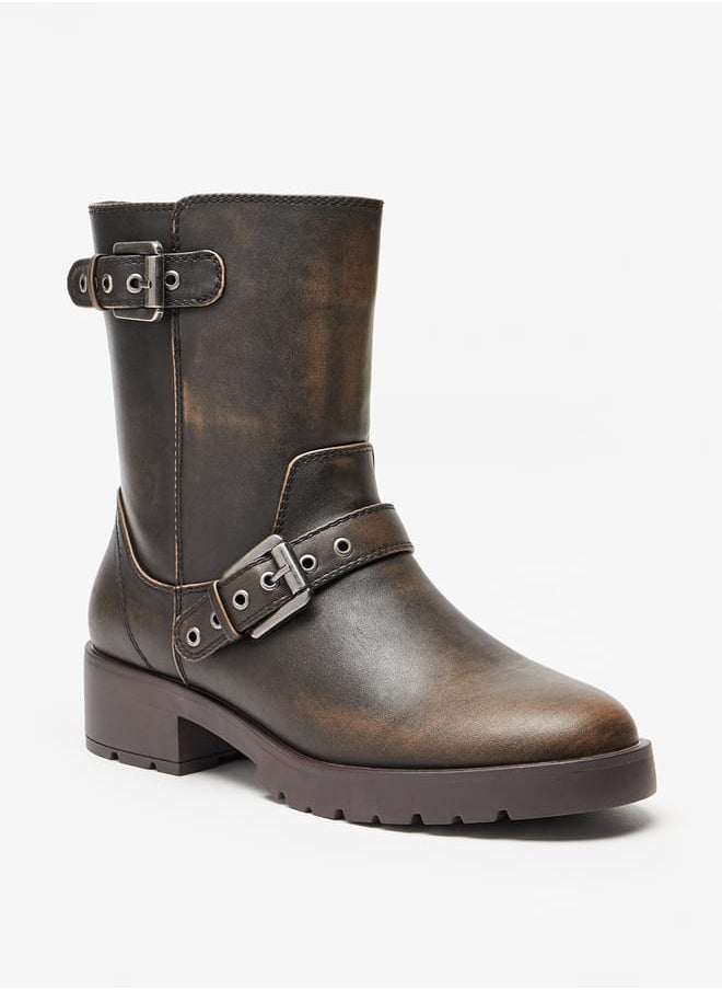 Lee Cooper - Womens Buckled Strap Accent Boots with Zip Closure and Block Heels - Image 1