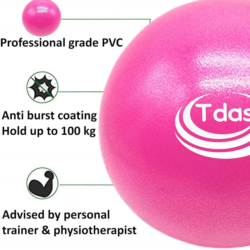Tdas Mini Gym Ball – 25 CM Exercise Ball with Inflatable Straw Home Gym Swiss Yoga Fitness Physiotherapy Physio Massage Balls Birth Pregnancy Pilates (Pink, 25 CM) - Image 2