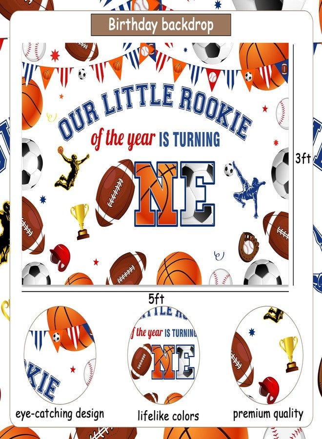 Balterever Sports Theme First Birthday Decorations Football Basketball Baseball First Birthday Decors with Our Little Rookie is Turning One Backdrop High Chair Banner Photo Banner Cake Topper for Boys - Image 5