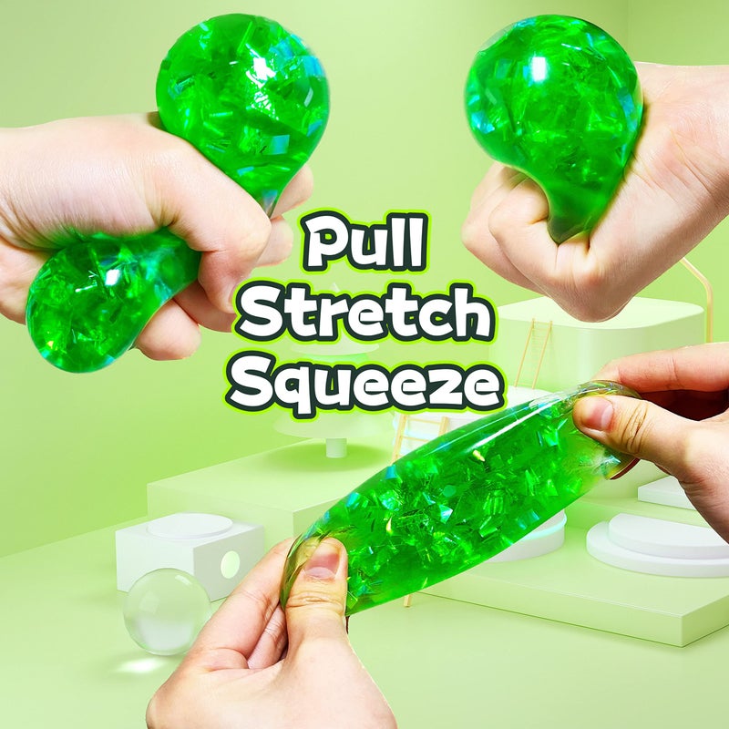 Kawaite Green Squishy Glitter Stress Balls for Boys, Girls and Adults - Stretch Stress Dough Ball, Squishy Stress Ball Squeeze Fidget Toys, Squeeze Ball for Party Favors, Classroom Prizes - Image 4