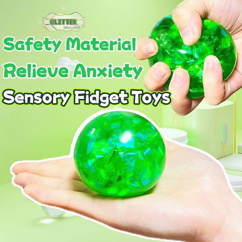 Kawaite Green Squishy Glitter Stress Balls for Boys, Girls and Adults - Stretch Stress Dough Ball, Squishy Stress Ball Squeeze Fidget Toys, Squeeze Ball for Party Favors, Classroom Prizes - Image 3