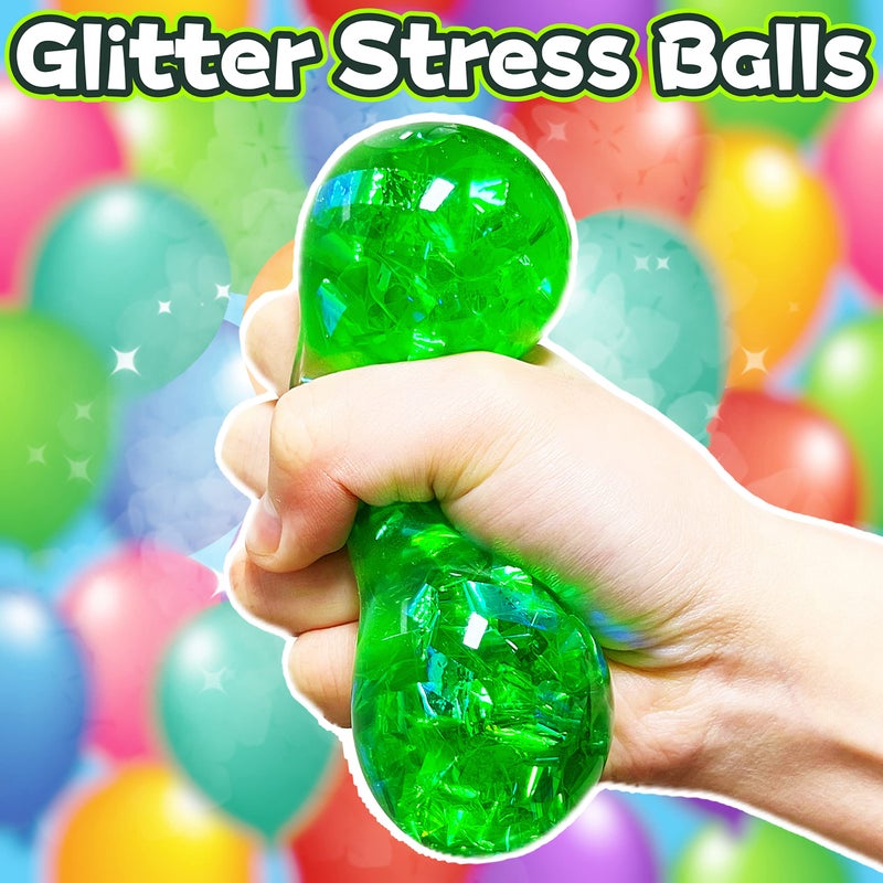 Kawaite Green Squishy Glitter Stress Balls for Boys, Girls and Adults - Stretch Stress Dough Ball, Squishy Stress Ball Squeeze Fidget Toys, Squeeze Ball for Party Favors, Classroom Prizes - Image 2