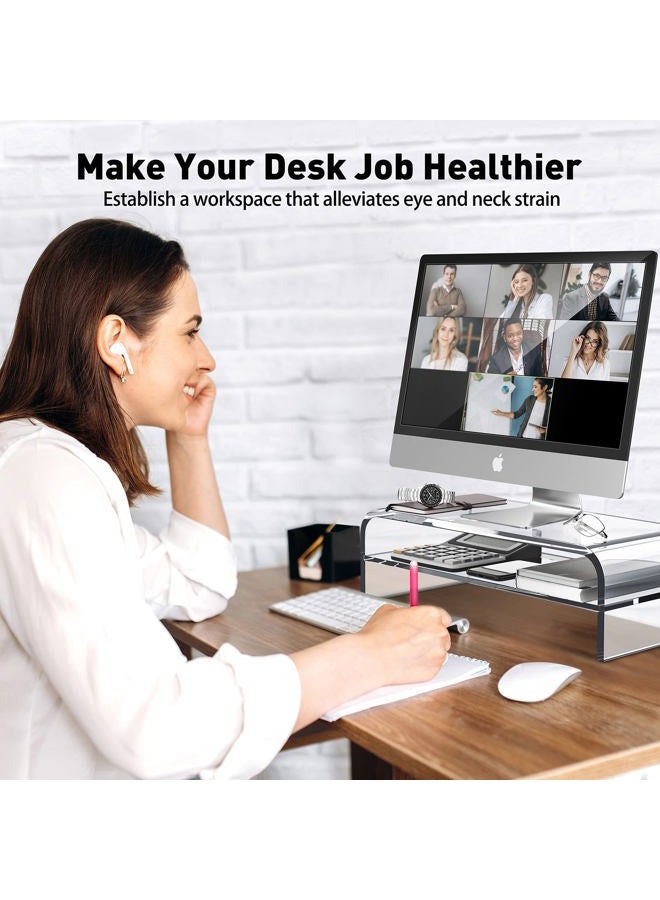 AboveTEK 2-Tier Acrylic Monitor Stand, Computer Riser for Home Office, Clear Monitor Riser for Keyboard Storage, 18.9" x 8.7" Multi Monitor Desk Stand for iMac Multi-Media Laptop Printer TV - Image 5