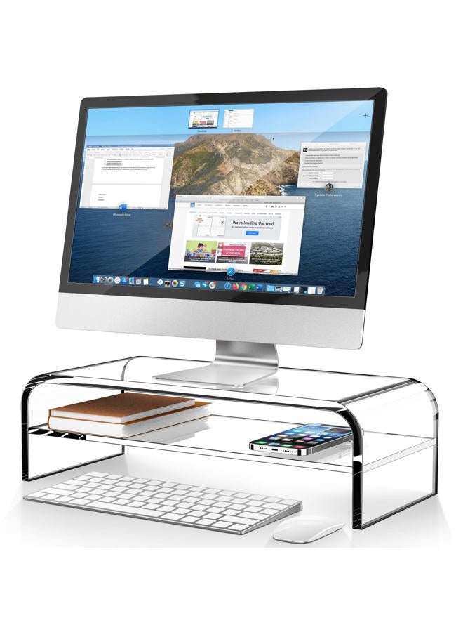 AboveTEK 2-Tier Acrylic Monitor Stand, Computer Riser for Home Office, Clear Monitor Riser for Keyboard Storage, 18.9" x 8.7" Multi Monitor Desk Stand for iMac Multi-Media Laptop Printer TV - Image 1