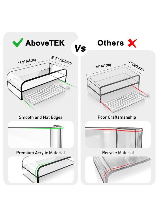 AboveTEK 2-Tier Acrylic Monitor Stand, Computer Riser for Home Office, Clear Monitor Riser for Keyboard Storage, 18.9" x 8.7" Multi Monitor Desk Stand for iMac Multi-Media Laptop Printer TV - Image 3