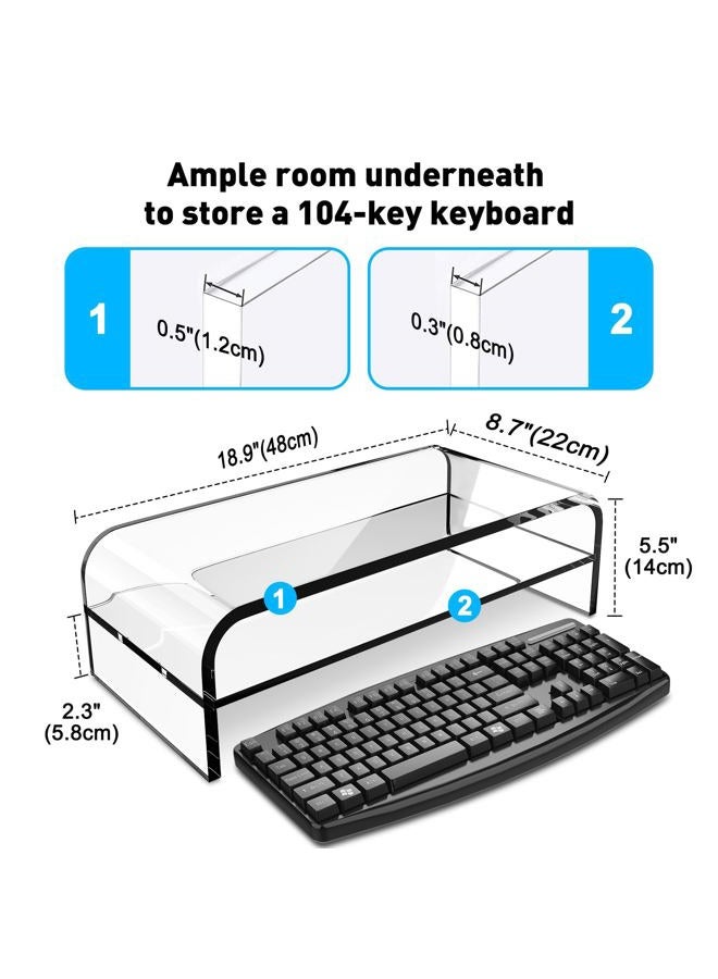 AboveTEK 2-Tier Acrylic Monitor Stand, Computer Riser for Home Office, Clear Monitor Riser for Keyboard Storage, 18.9" x 8.7" Multi Monitor Desk Stand for iMac Multi-Media Laptop Printer TV - Image 2