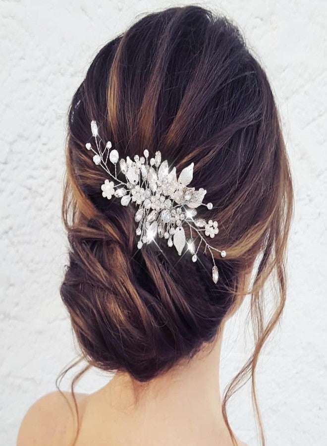 JEAIRTS Crystal Hair Comb Silver Bridal Pearl Headpiece Wedding Hair Accessories for Women - Image 2