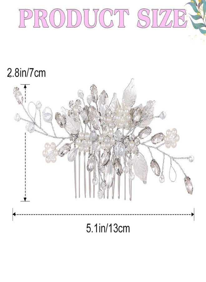 JEAIRTS Crystal Hair Comb Silver Bridal Pearl Headpiece Wedding Hair Accessories for Women - Image 5