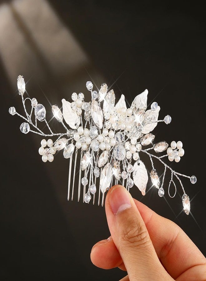 JEAIRTS Crystal Hair Comb Silver Bridal Pearl Headpiece Wedding Hair Accessories for Women - Image 1