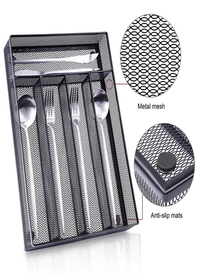WuGeShop Silverware Drawer Organizer Black, Kitchen Drawer Organizer Metal Mesh Utensil Tray Non-Slip Cutlery Tray, 5 Compartments - Image 5
