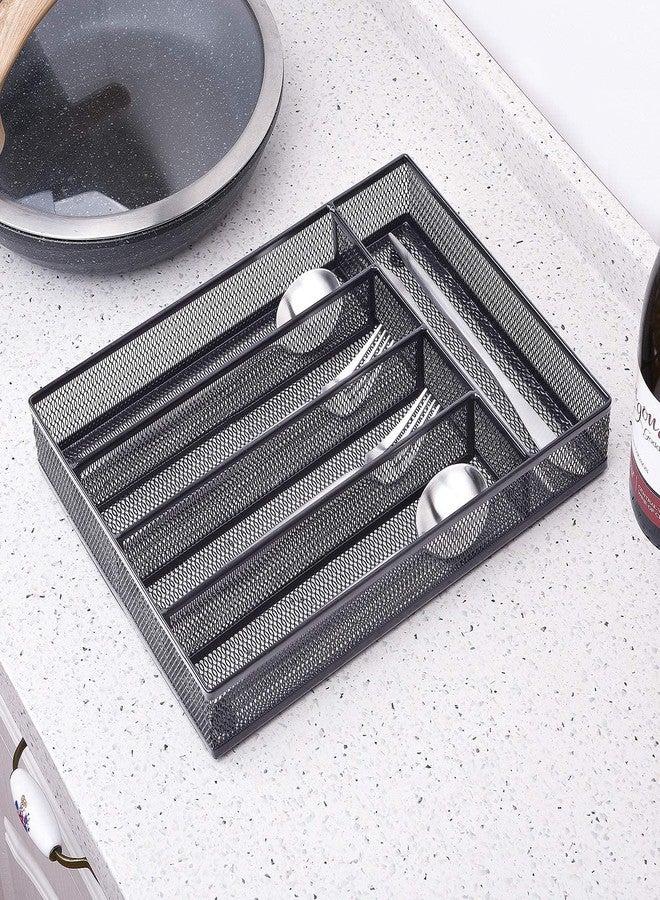 WuGeShop Silverware Drawer Organizer Black, Kitchen Drawer Organizer Metal Mesh Utensil Tray Non-Slip Cutlery Tray, 5 Compartments - Image 3