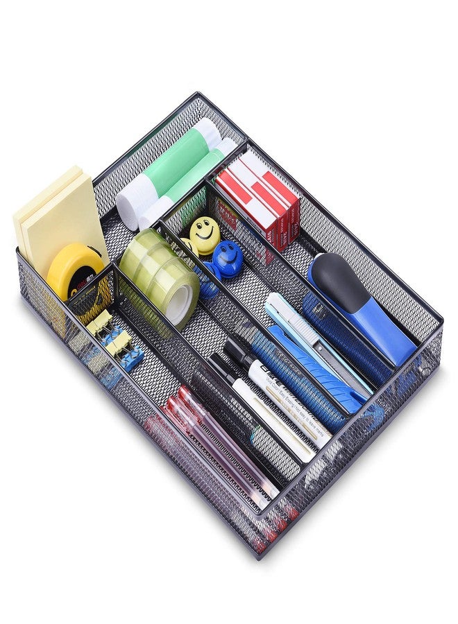 WuGeShop Silverware Drawer Organizer Black, Kitchen Drawer Organizer Metal Mesh Utensil Tray Non-Slip Cutlery Tray, 5 Compartments - Image 4