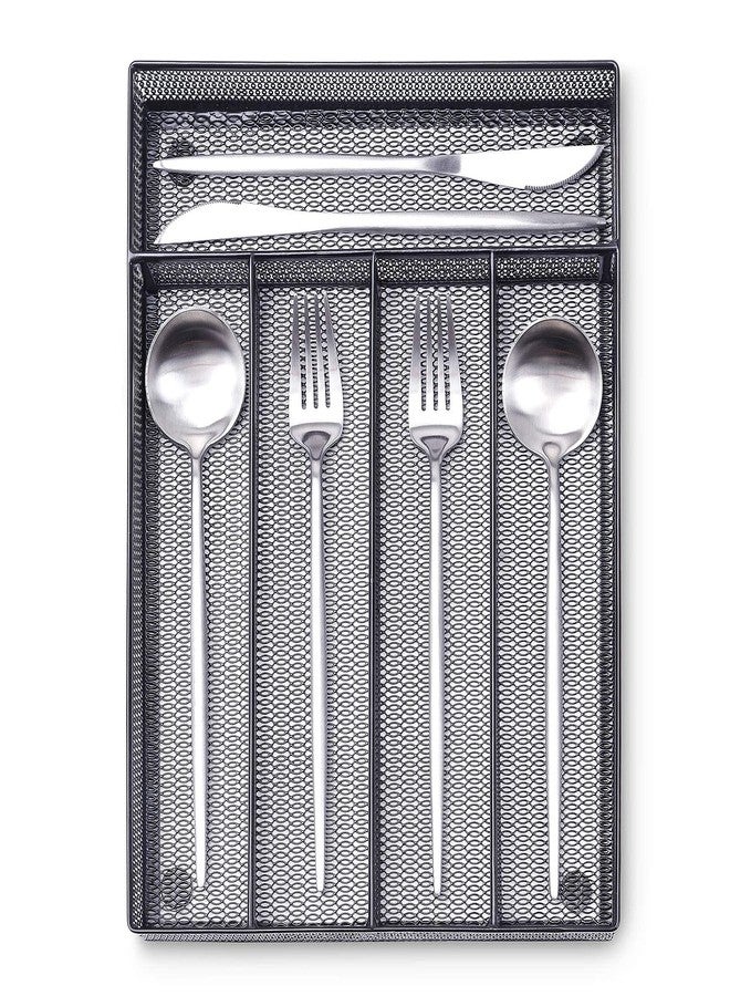 WuGeShop Silverware Drawer Organizer Black, Kitchen Drawer Organizer Metal Mesh Utensil Tray Non-Slip Cutlery Tray, 5 Compartments - Image 1