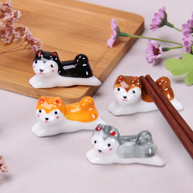 GEESTONE Store 4 Pack Chopsticks Rest Set, Ceramic Chopsticks Holder Rack Spoon Stand Knife Fork Holder for Dinner Home Kitchen (Shiba Dog) - Image 1