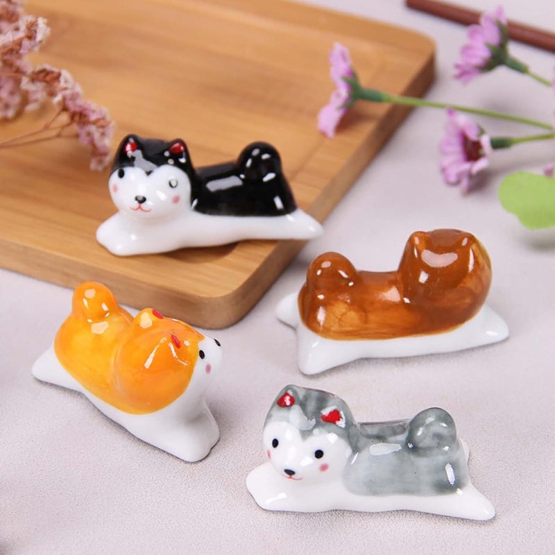 GEESTONE Store 4 Pack Chopsticks Rest Set, Ceramic Chopsticks Holder Rack Spoon Stand Knife Fork Holder for Dinner Home Kitchen (Shiba Dog) - Image 3