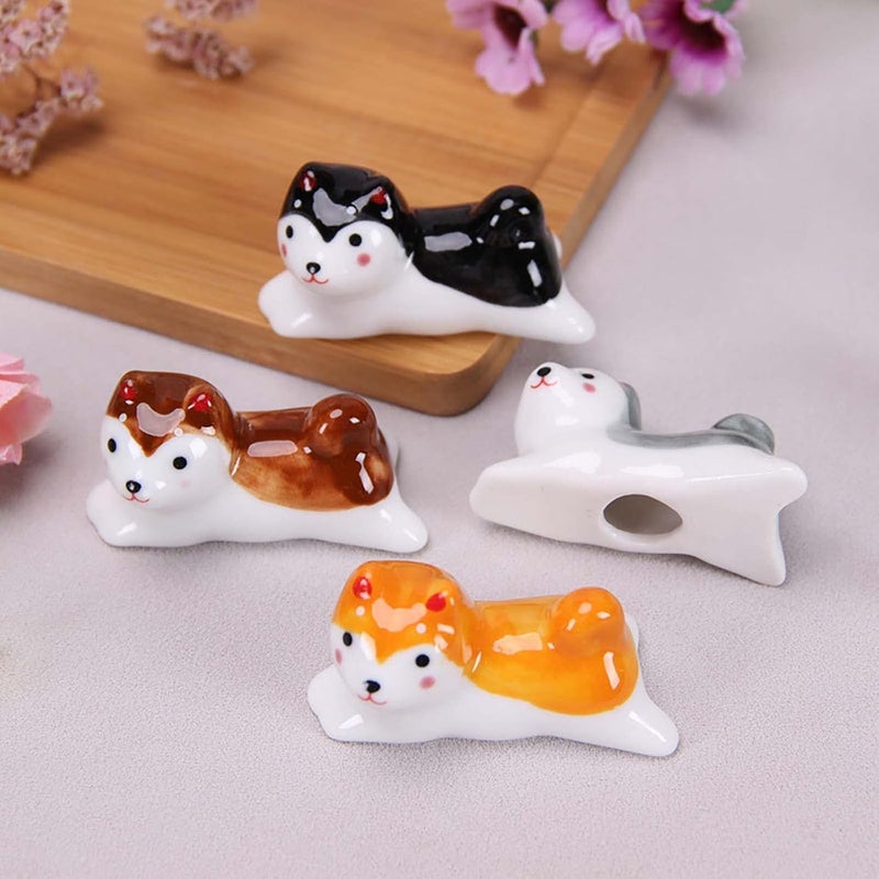 GEESTONE Store 4 Pack Chopsticks Rest Set, Ceramic Chopsticks Holder Rack Spoon Stand Knife Fork Holder for Dinner Home Kitchen (Shiba Dog) - Image 4