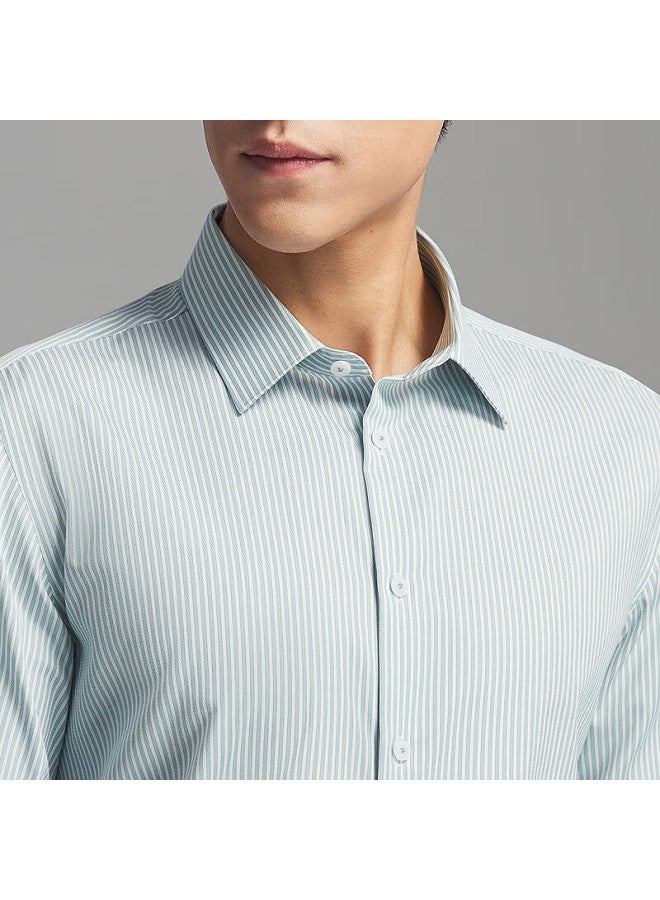 Youngor 140s Yarn  New Men's Long Sleeve Shirt Partial Lining Green Stripes Size 39 - Image 2