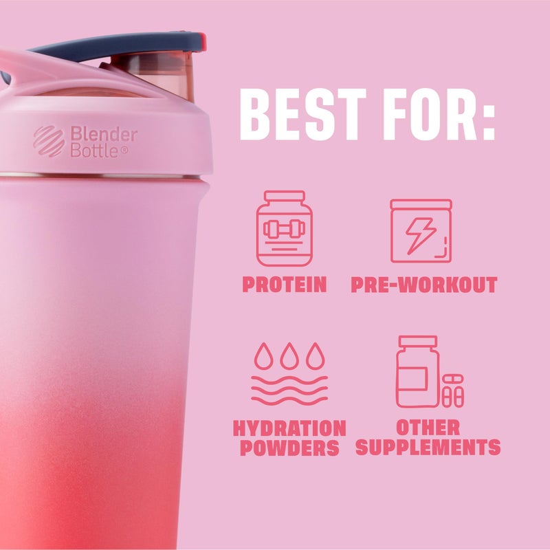 BlenderBottle زجاجة خلط بلندر بوتل الرياضية الأنيقة المعزولة من الفولاذ المقاوم للصدأ مع خفاقة سلكية، سعة 25 أونصة، تدرج فلامينغو - لخلط البروتين والماء للرياضيين وعشاق اللياقة البدنية، سهلة الخلط، نحيفة وسهلة الحمل، تحافظ على المشروبات باردة، غطاء قابل للقفل - Image 4