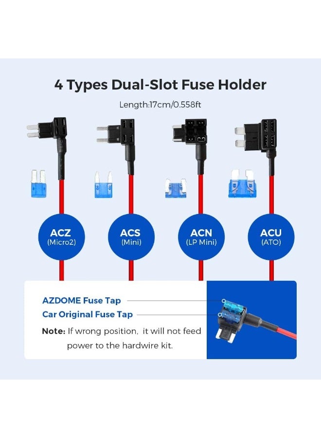 AZDOME 3-Lead ACC Hardwire Kit Type-C USB Port for M550 M580 M660 M01Pro PG17 GS63HPro DashCam,12ft with Fuse Kit, Dash Camera 24H Parking Monitor,Convert 12V-24V to Output 5V/2.5A Max,Low Voltage Protection - Image 4
