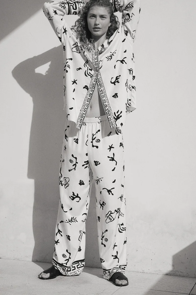 اتش اند ام بنطلون من مزيج الكتان